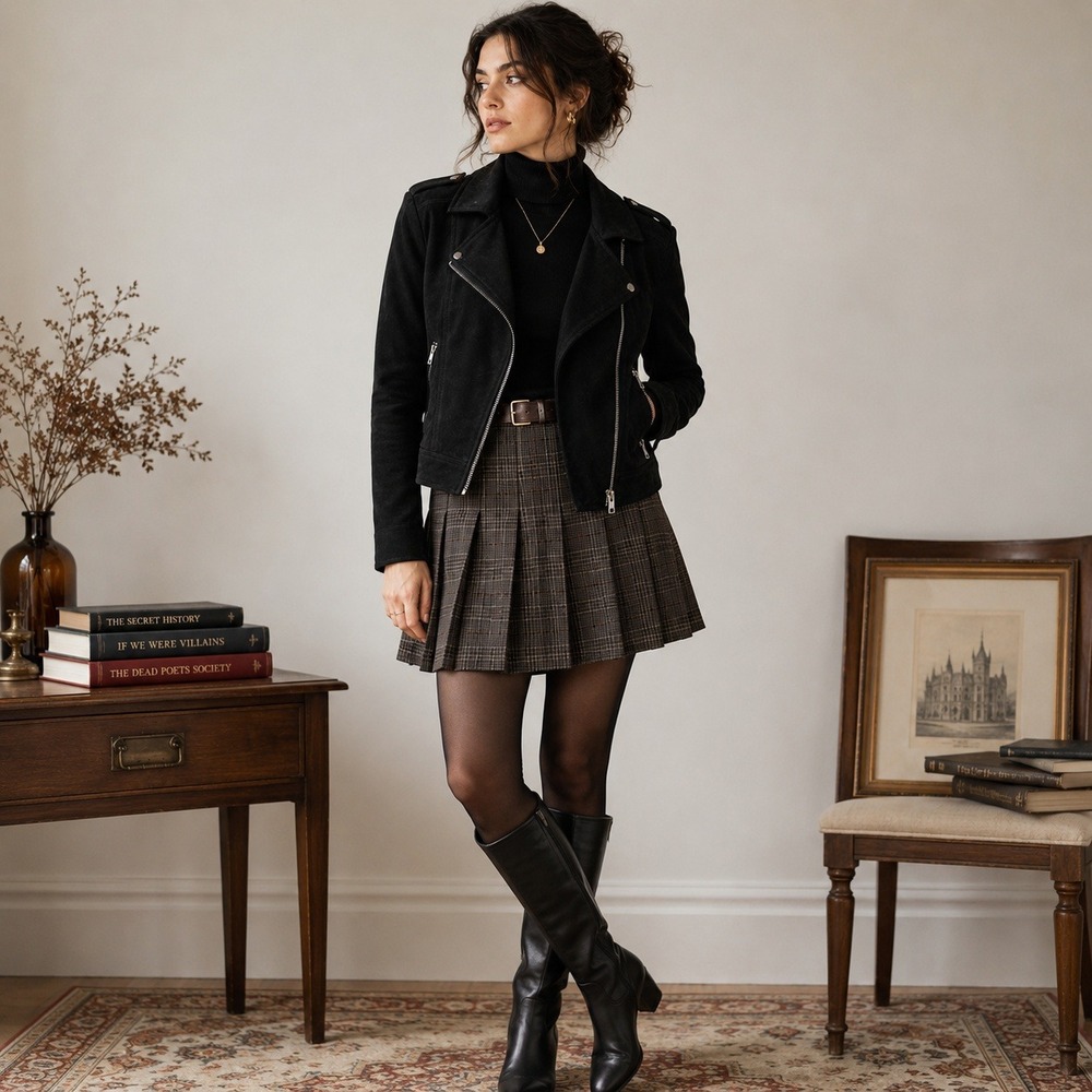 Philosophy Asymmetrical Black Faux Suede Dark Academia Moto Jacket Biker Y2K Med